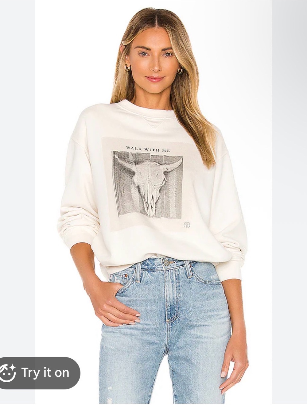ANINE BING Ramona Walk With Me Sweatshirt in Ivory Size XS